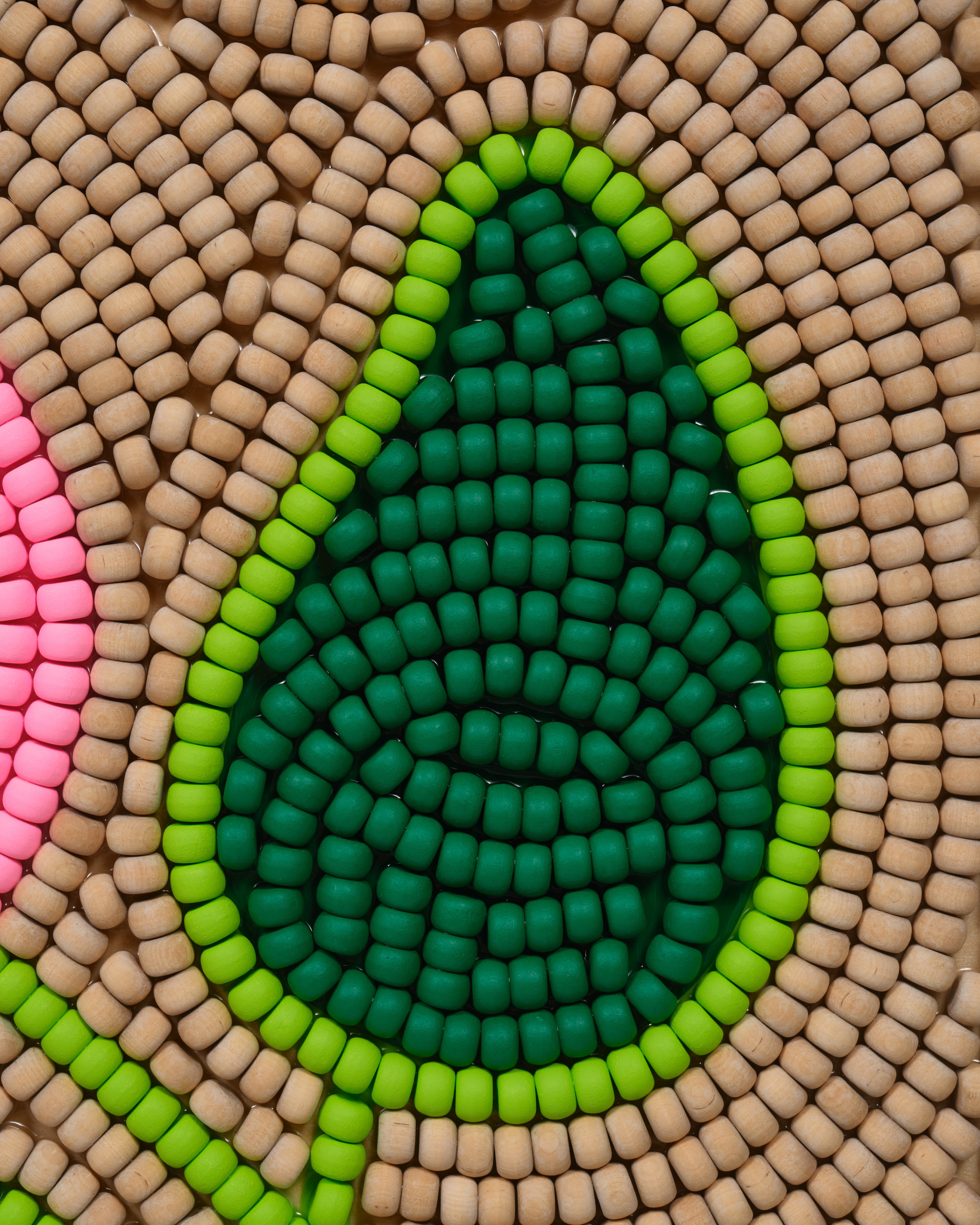 A detail of a beaded leaf in Renée Condo's work.