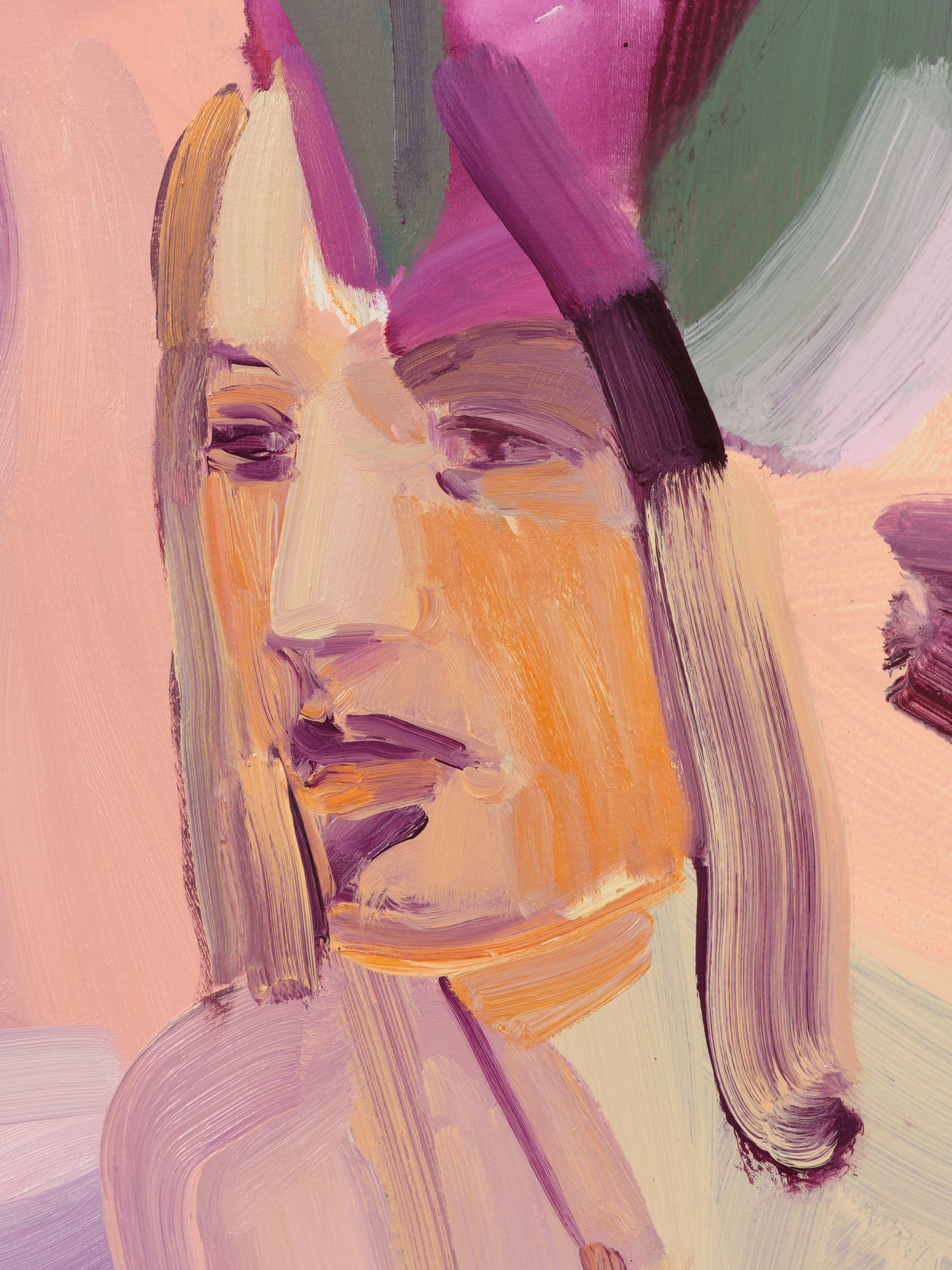 Detail of a woman's face in Sarah Awad's "Soot, Char, and Sky"