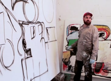 ‘It’s Sort of Like a Boxing Ring in Here’: Watch Artist Eddie Martinez Wrestle His Way to a New Painting