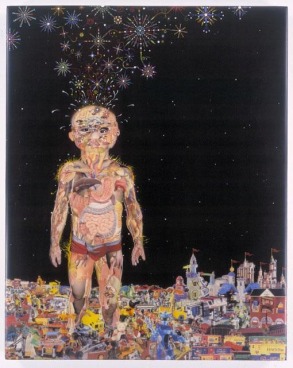 FRED TOMASELLI, Toytopia, 2003, mixed media, acrylic paint, resin on wood, 30 1/8 x 24 x 2 inches
