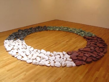 stones of different colors forming a circle on the floor