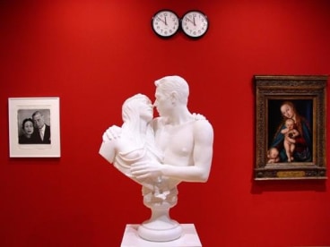 installation view with a bust in the center of the image