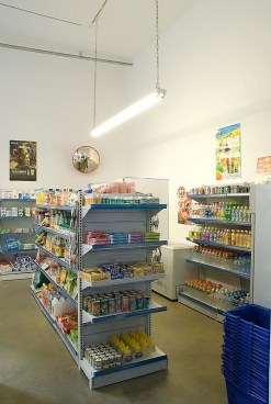 Mixed media installation that resembles a standard supermarket