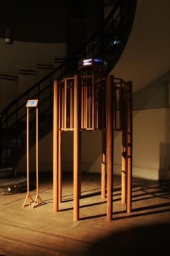 orange contraption in the dark