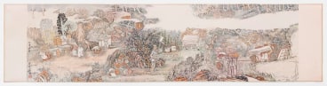 Long scroll painting depicting outdoor village life scene