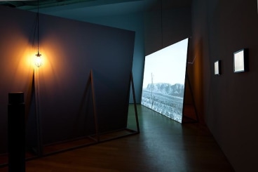lights hanging from video projection