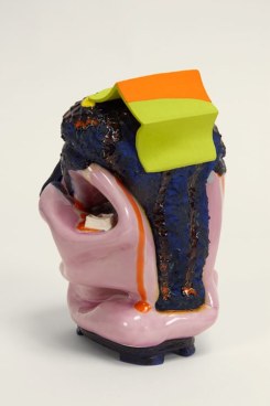 Organically-shaped, multicolor clay sculpture by Kathy Butterly.