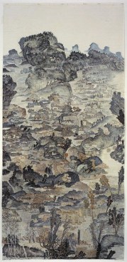 YUN-FEI JI Below the 143 Meter Watermark, 2006.  Mineral pigments and ink on mulberry paper, 118 1/2 X 56 1/8 inches.