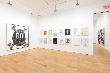 installation view of several artworks