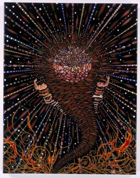 FRED TOMASELLI, Destroyer, 2003, mixed media, acrylic paint, resin on wood, 28 x 22 x 1 1/2 inches