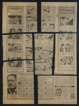 newspaper page cut into pieces