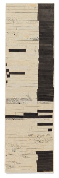 Zarina,&nbsp;Untitled, 2017, Collage with strips of Indian handmade paper stained with Sumi ink on Arches Cover buff paper, 30 x 8 3/4 inches, 76.2 x 22.2 cm.&nbsp;&copy; Zarina; Courtesy of the artist and Luhring&nbsp;Augustine, New York. Photo: Farzad Owrang.