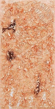 TAM VAN TRAN, &quot;Alphabet Shore 6,&quot; 2012-13, Copper, palm leaf, cardboard, and ceramic on canvas, 95 x 47 inches, 241.3 x 119.4 cm, A/Y#20902
