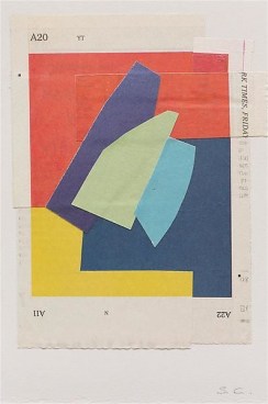 019 (like the wisdom of Smith, 6), 2012-13, NYT newsprint collage, 7 1/2 x 4 7/8 inches, 19.1 x 12.4 cm, A/Y#21082
