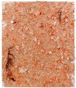 Copper Reef, 2012, Copper foil, palm leaf, and cardboard on canvas, 79 1/2 x 67 1/2 inches, 201.9 x 171.5 cm, MMG#20736