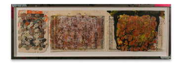 +&#039;s &amp;amp; -&#039;s #22, 2018,&nbsp;Chinese book papers, oil stick, encaustic in artist&#039;s frame,&nbsp;13 1/2 x 39 3/4 inches,&nbsp;34.3 x 101 cm,&nbsp;MMG#30908