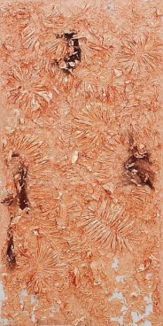TAM VAN TRAN, &quot;Alphabet Shore 1,&quot; 2012-13, Copper, palm leaf, cardboard, and ceramic on canvas, 95 x 47 inches, 241.3 x 119.4 cm, A/Y#20897