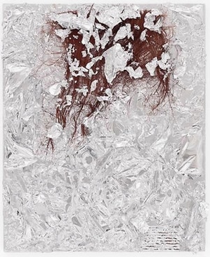 &quot;Matrix Flowers 7,&quot; 2013, Aluminum foil, palm leaf, and cardboard on canvas, 27.25 x 22.25 inches, 69.2 x 56.5 cm, A/Y#20871