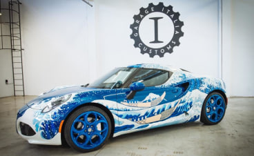 The gallery collaborated with Lapo Elkann&rsquo;s Garage Italia Customs in Milan, presenting an Alfa Romeo 4C, hand-painted with a scene from Hokusai&rsquo;s&nbsp;The Great Wave