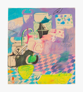 Work on paper by Peter Saul titled Untitled (Bathroom) from 1960