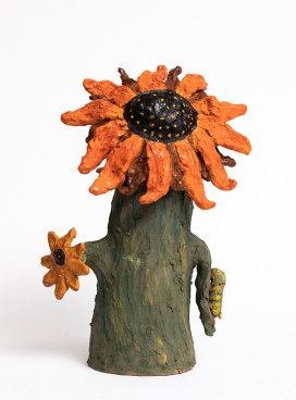 Sally Saul, Blooming and Feeding, 2020, Clay and glaze, 15 x 10 x 6 1/2 in (38.1 x 25.4 x 16.5 cm)