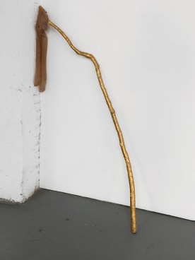 Kim Gordon,&nbsp;Untitled, 2017. Glitter, archival glue, wood, and nylon stocking, 34 x 68 x 11 inches.
