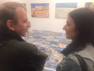 LSP&#039;S HOST PRUNE PERROMAT WITH FRENCH LIT STAR MICHEL HOUELLEBECQ COMMENTING HIS ART AT THE OPENING OF HIS SHOW &quot;FRENCH BASHING&quot; ON FRIDAY IN NEW YORK.&nbsp;PHOTO CREDIT: JOEL WHITNEY