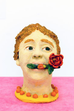Sally Saul,&nbsp;Lady with Rose, 2018, Clay and glaze, 10 1/2 x 6 x 6 in (26.7 x 15.2 x 15.2 cm).