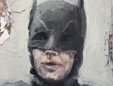 Detail of a painting by Seth Becker titled Caped Crusader from 2023