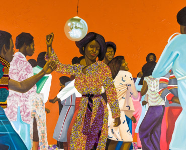 Detail of a painting by Cornelius Annor titled A Night with Fela from 2022