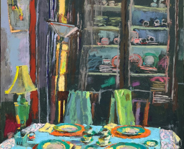 Interior of a living room with objects on the table