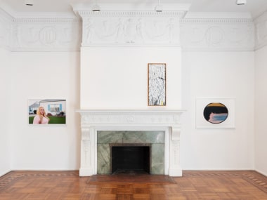 This is an installation image of works by Genevieve Gaignard and Zachary Armstrong installed at Tilton Gallery.