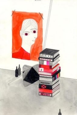 Painted Portrait with Books, 2007. Graphite and watercolor on paper, 12 x 7-3/4 inches (image) (30.5 x 15.9 cm); 19-3/4 x 14-3/4 inches (frame) (46.4 x 33.7 cm). MP D-191