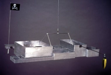 Repressed Spatial Relationships Rendered as Fluid, No. 3: Reconfiguration of Wayne High into the Ritual Presentation Arena of the Educational Complex, 2002. Aluminum, steel, ceramic, cloth. MP 02-15