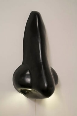 Nose Sculpture Wall Sconce (Black Nose), 2007. Molded plastic, lightbulbs, wiring, 43 x 22.5 x 17 inches (109.2 x 57.2 x 43.2 cm). MP 228