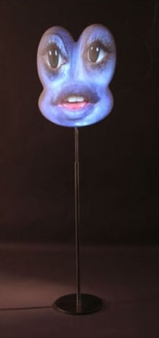 Bluebit, 2006. Fiberglass sculpture on stand, Plus projector, tripod, dvd player, 2 dvds, 1 master tape, 59 x 16 x 8 inches (149.9 x 40.6 x 20.3 cm). MP 470