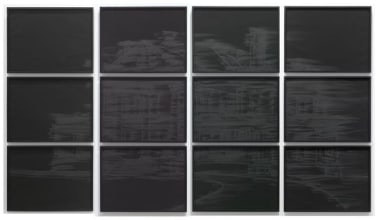 Burnt Grid, 2010. Pigment and charcoal on paper, 12 panels, 19 x 25 inches (each panel)(48.3 x 63.5 cm). MP D-388