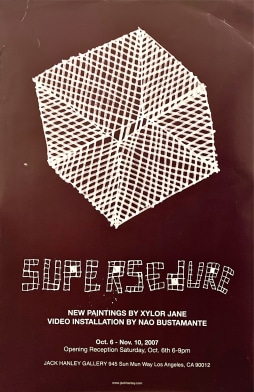Supersedure poster, white cube on brown background 