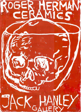 White skull on red background