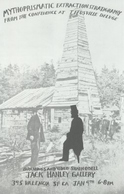 Image of two men sitting in front of wooden church structure