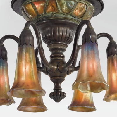 Turtleback Tile Six Light Lily Chandelier