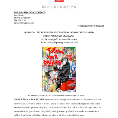 Press release: Mr. Brainwash represented by Bivins Gallery