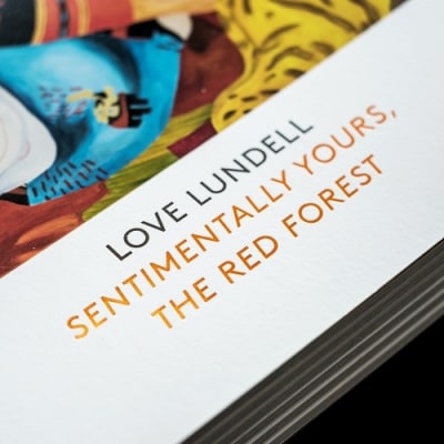 Detail of Love Lundell&#039;s exhibition catalogue, Sentimentally Yours, The Red Forest, 2019