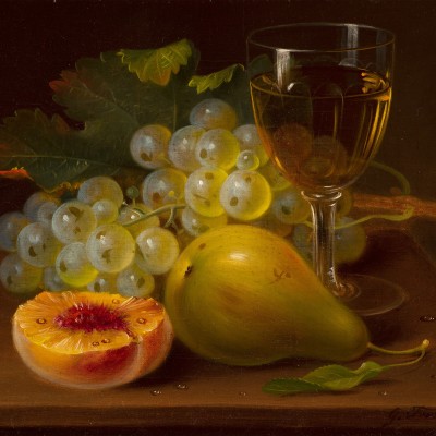 George Forster (1817–1896), Still Life with Fruit and Wine Glass, 1872, oil on canvas, 8 x 10 in. (detail)