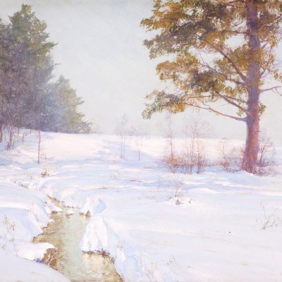 Walter Launt Palmer (1854–1932), Stream in Winter, 1913, watercolor and gouache on paper, 18 x 24 in. (detail)