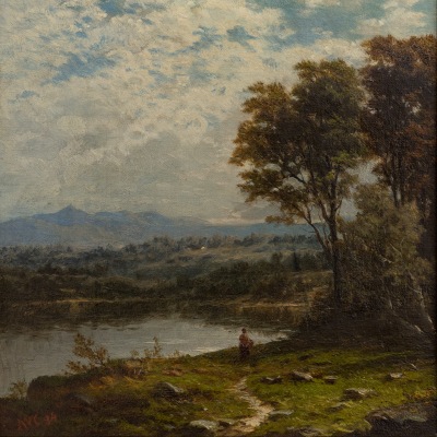 John William Casilear (1811–1893). Afternoon by the Lake, 1884. Oil on canvas, 12 x 10 in. (detail)