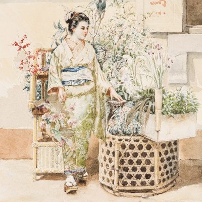 Albert Herter (1871–1950), A Japanese Woman, 1889, watercolor on paper, 9 x 6 ½ in. (detail)