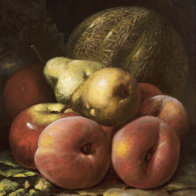 Peter Baumgras (1827–1903), Still Life with Fruit, 1870, oil on board, 12 x 8 in. (detail)