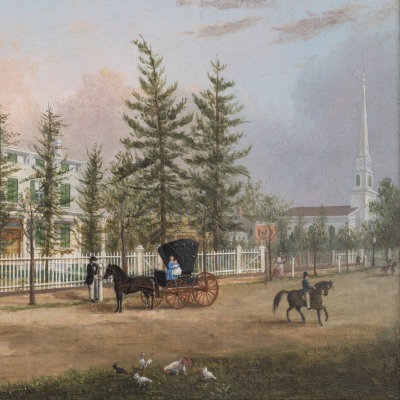 John Evers, Jr. (1797–1884). Front Street, Hempstead, New York, 1870. Oil on canvas. 11 ¾ x 17 in. (detail)