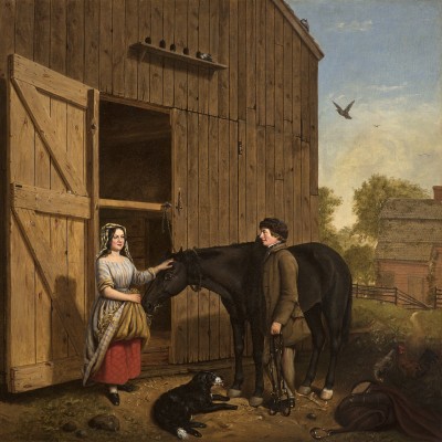 Jerome Thompson (1814–1886), The Rustic Chat, 1850, oil on canvas, 25 x 30 in. (detail)